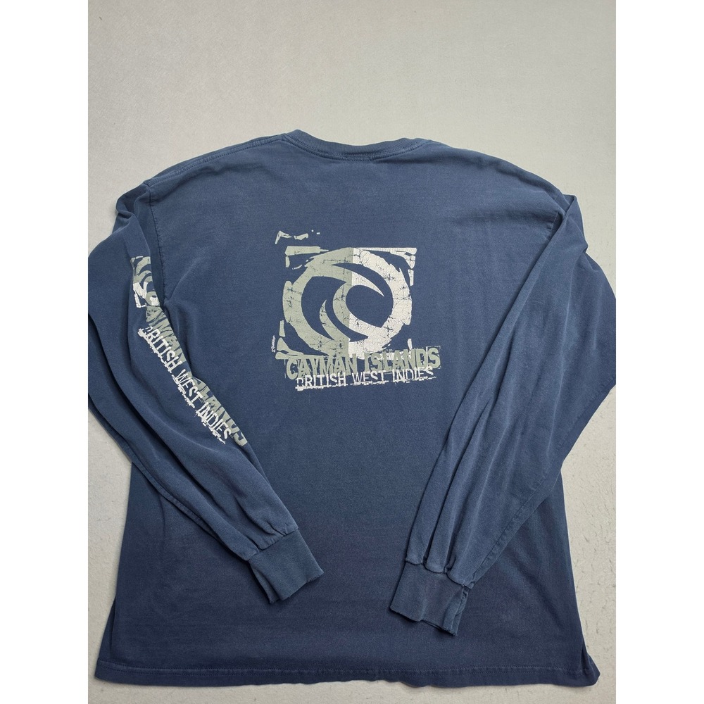 Yesterdays Shirt Men XL Navy Blue 100% Cotton Cayman Islands Graphic Long Sleeve - Picture 2 of 7